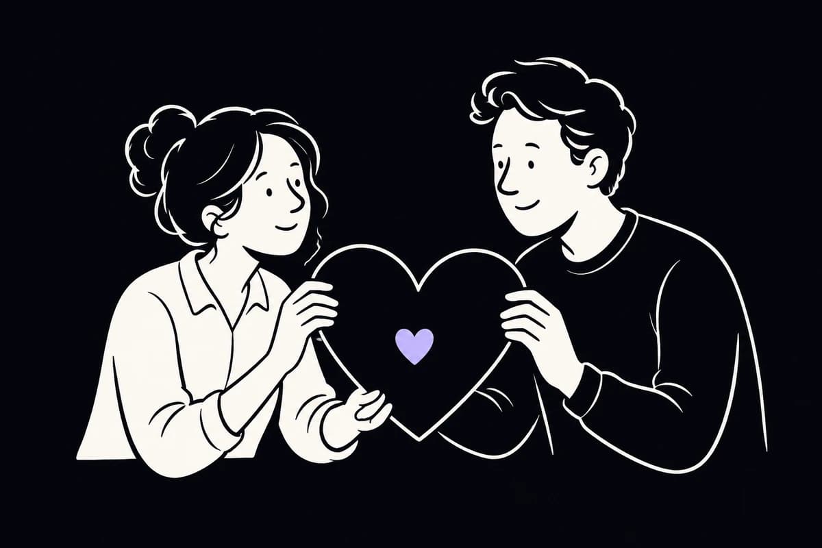 A brand owner and customer hold a heart together.