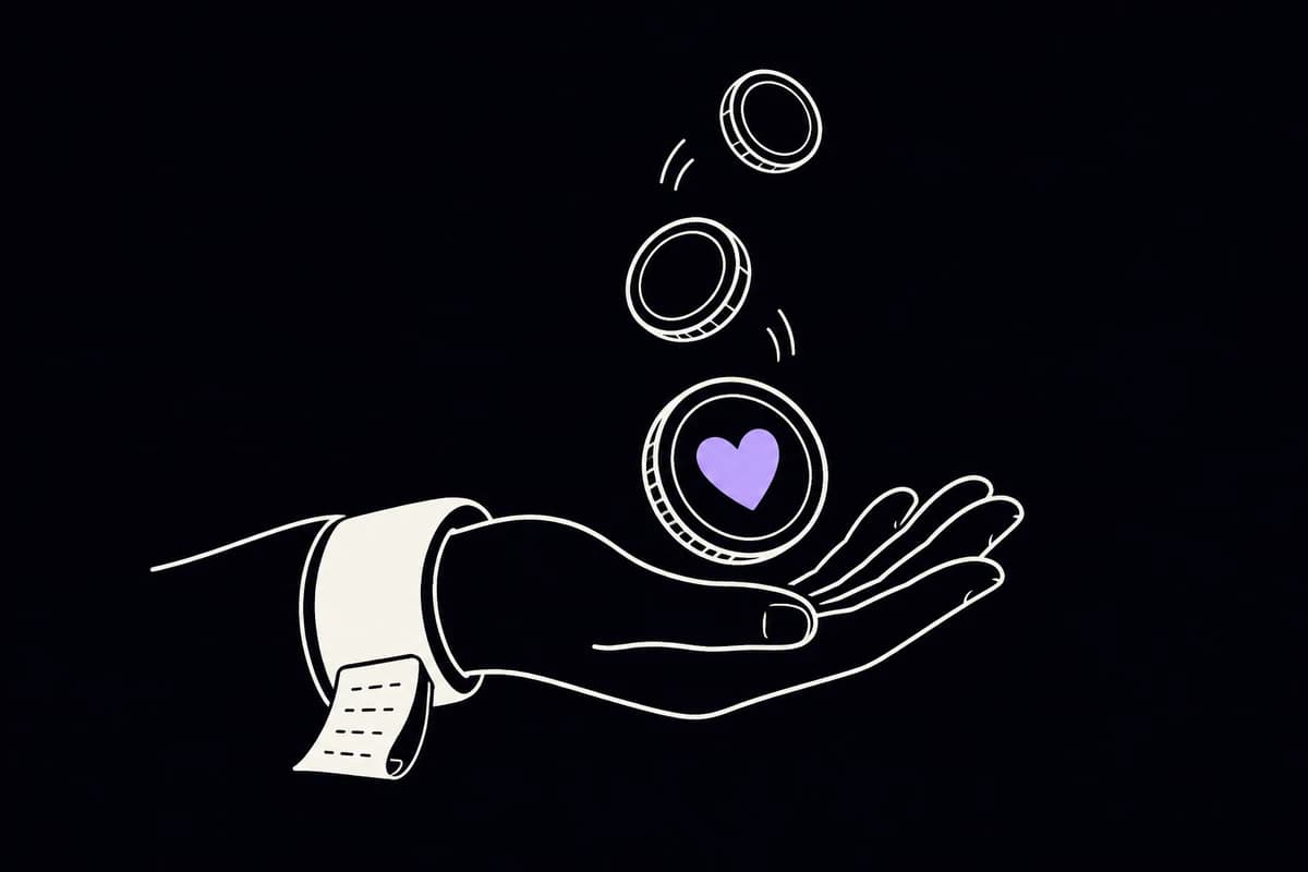A hand receives coins in appreciation for a customer's story.