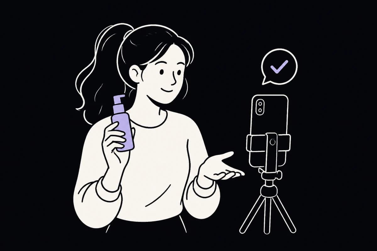 A customer films a product video on her phone and approves its use in ads.