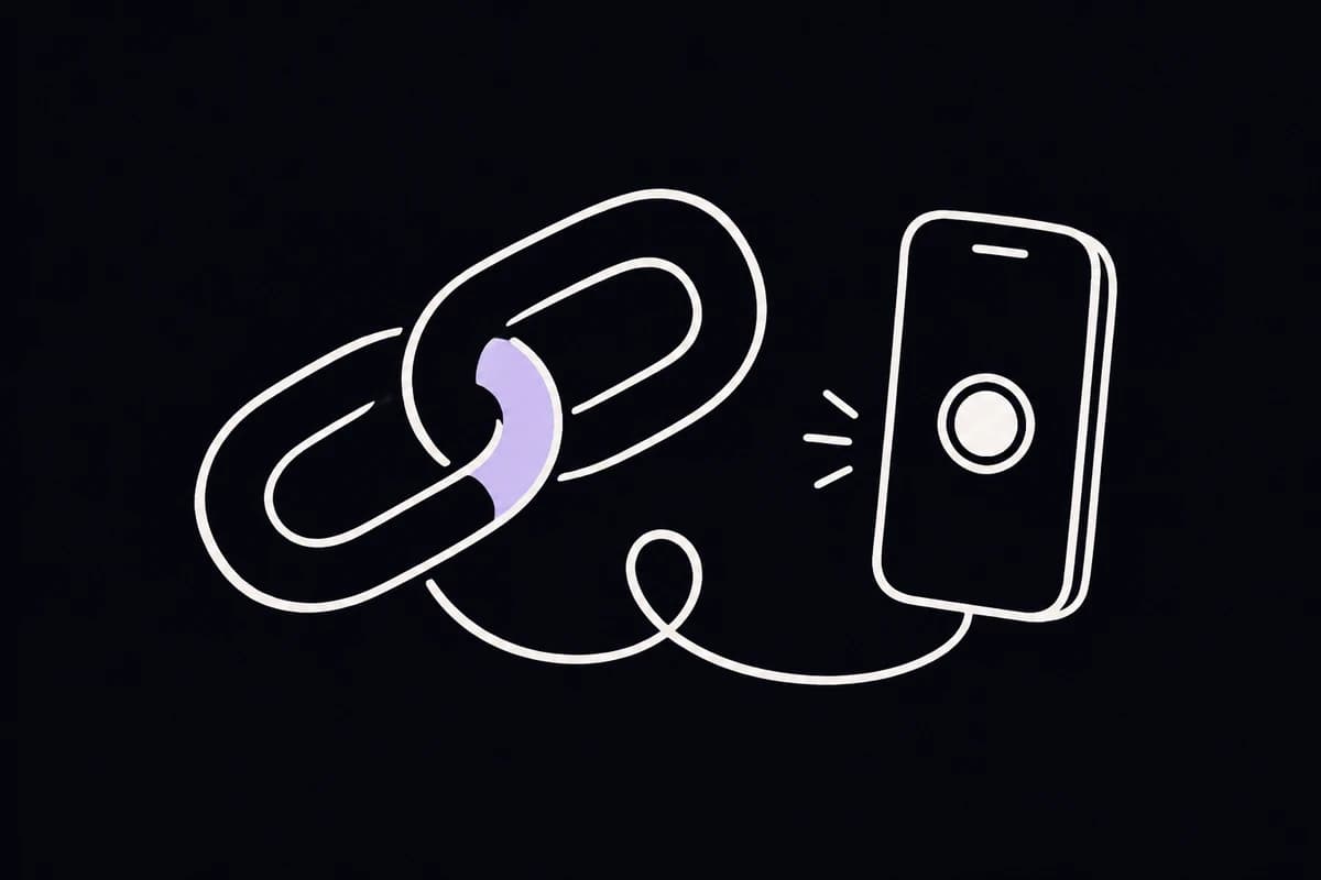 A pair of chain links connects to a phone's recording screen.
